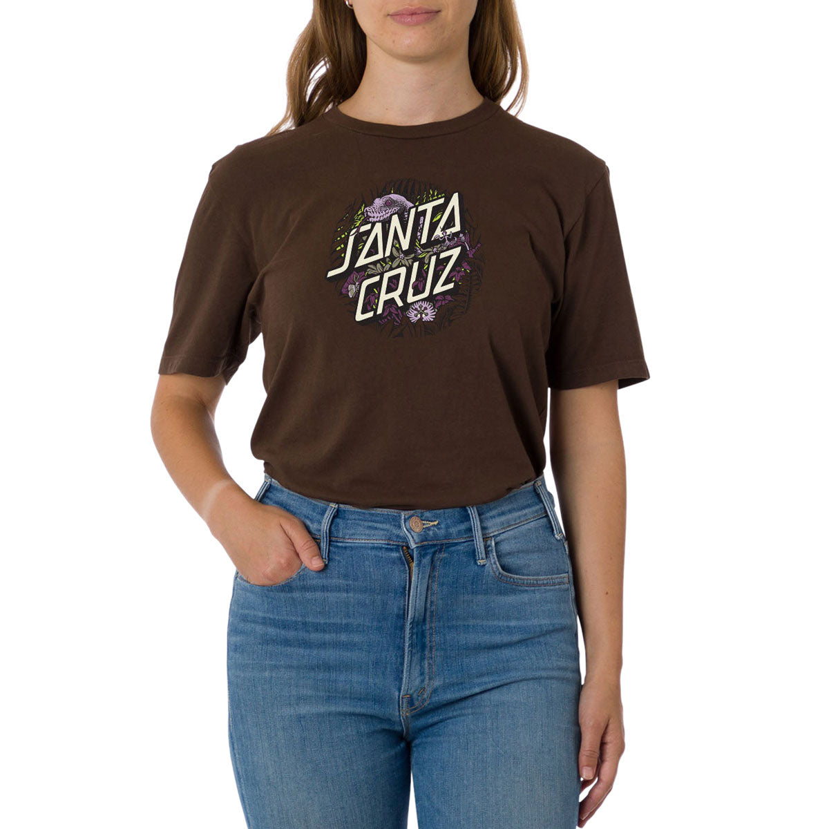 Santa Cruz Womens Asp Flores Dot Relaxed Crew T-Shirt - Chocolate Brown image 1
