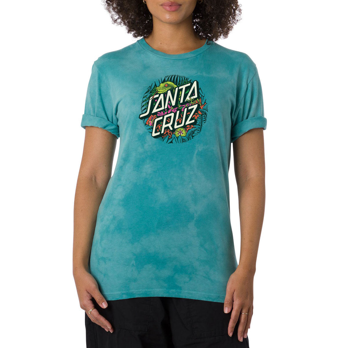 Santa Cruz Womens Asp Flores Dot Relaxed Crew T-Shirt - Jaded Blue Cloud Wash image 1