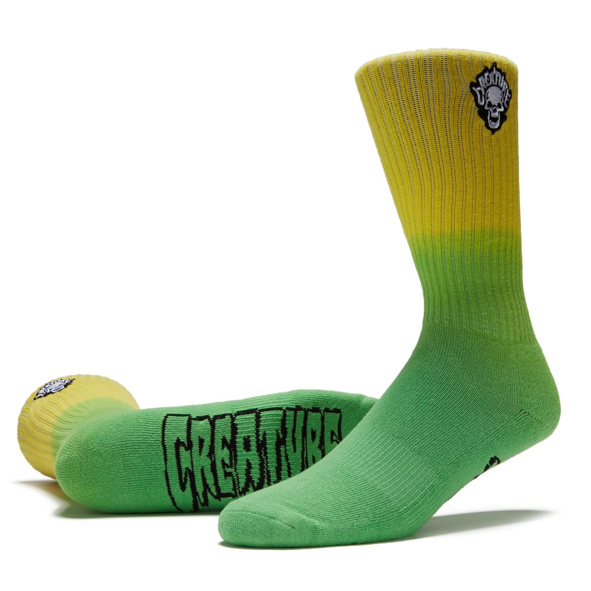 Creature Bonehead Flame Crew Socks - Yellow/Green Fade image 2