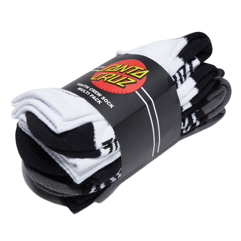 Santa Cruz Youth Opus Strip 4 Pack Of Socks - Black/White