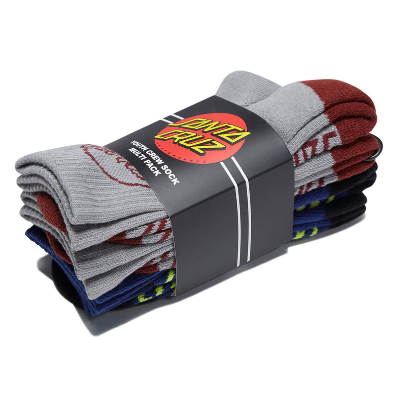 Santa Cruz Youth Opus Strip 4 Pack Of Socks - Grey/Royal