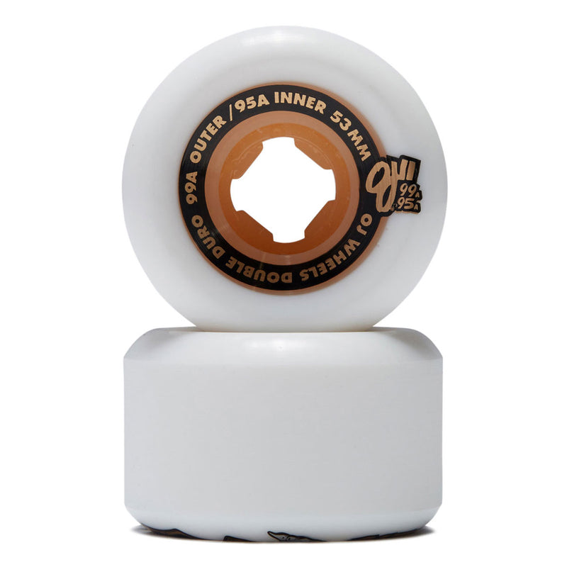 OJ Double Duro Hardline 99a/95a Skateboard Wheels - White - 53mm