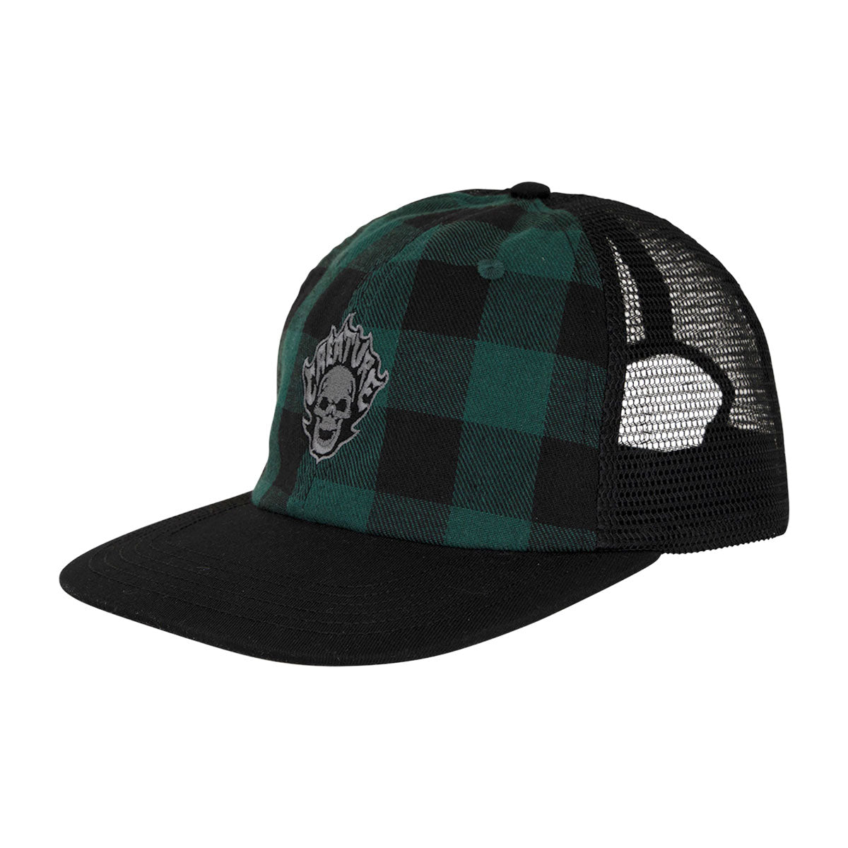 Creature Bonehead Flame Wash Mesh Trucker Hat - Green Flannel – CCS
