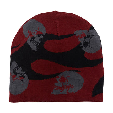 Creature Spiral Skull Skully Beanie - Maroon/Black