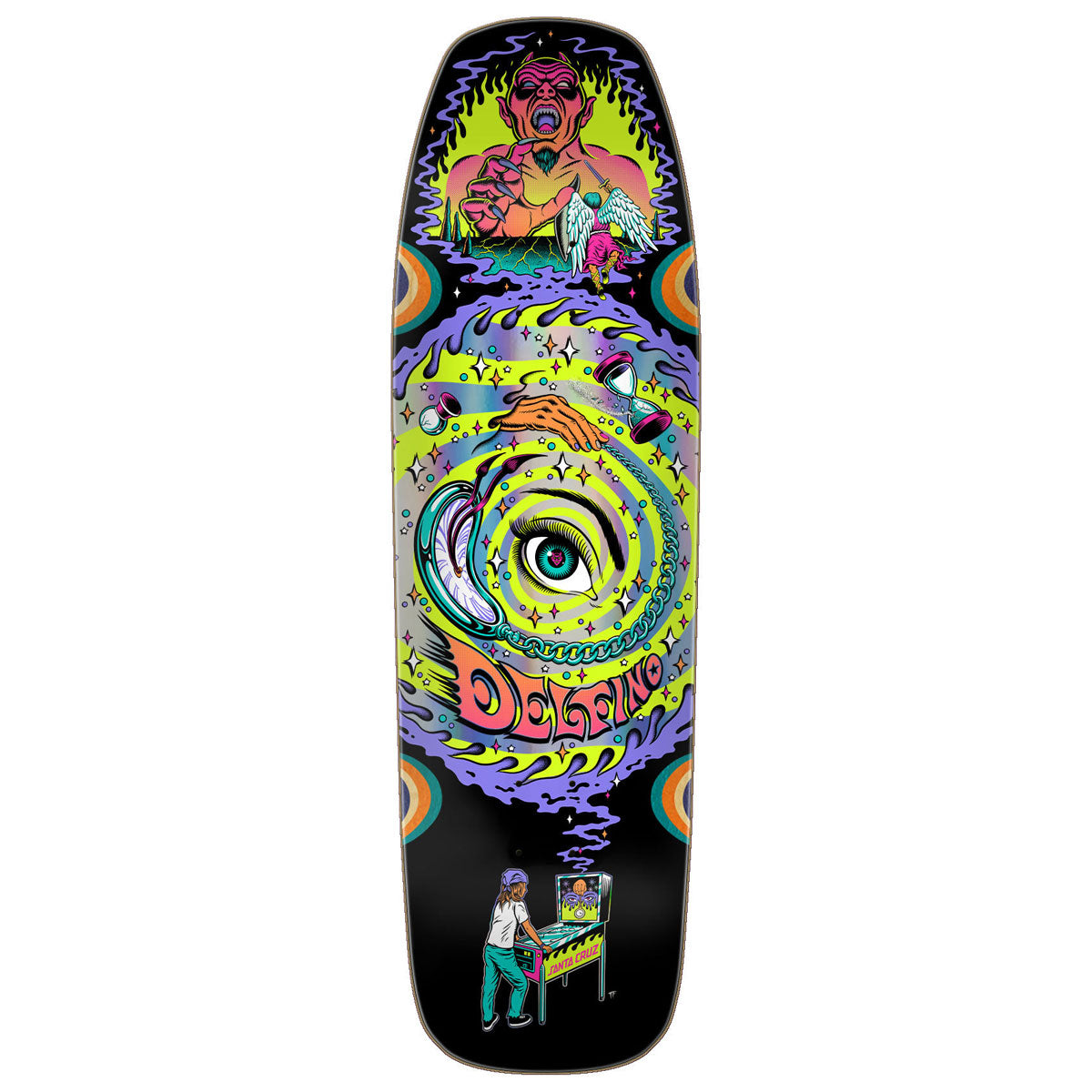 Santa Cruz Delfino Pinball Vision Pro Shaped Skateboard Deck - 9.14