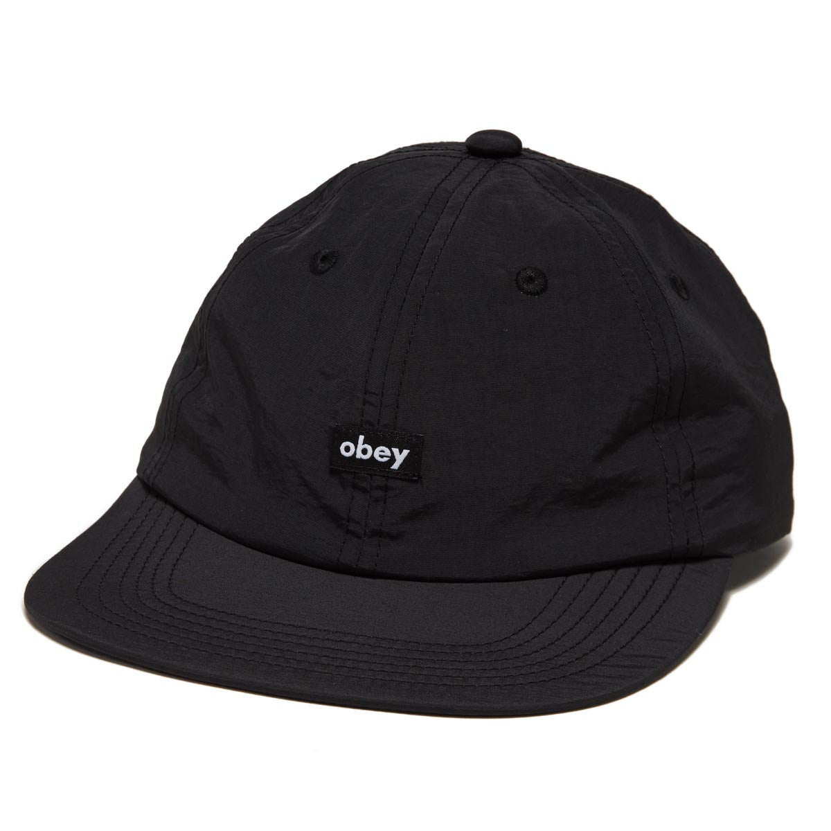 Obey Lowercase Nylon 6 Panel Strapback Hat - Black image 1