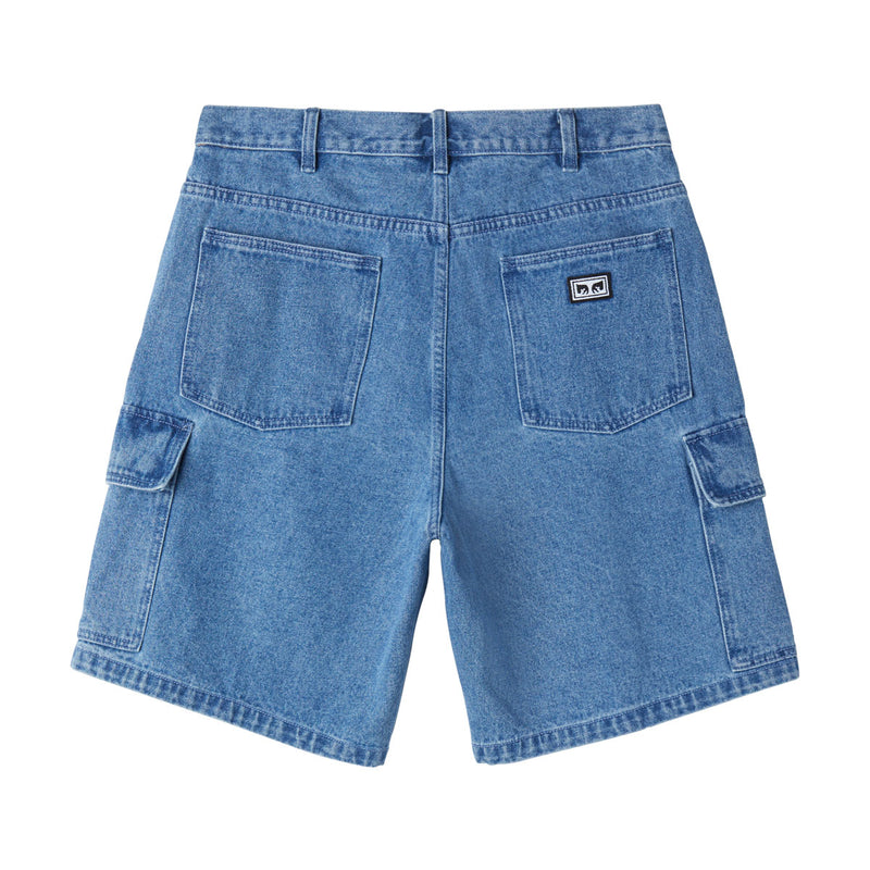 Obey Bigwig Baggy Denim Cargo Shorts - Light Indigo