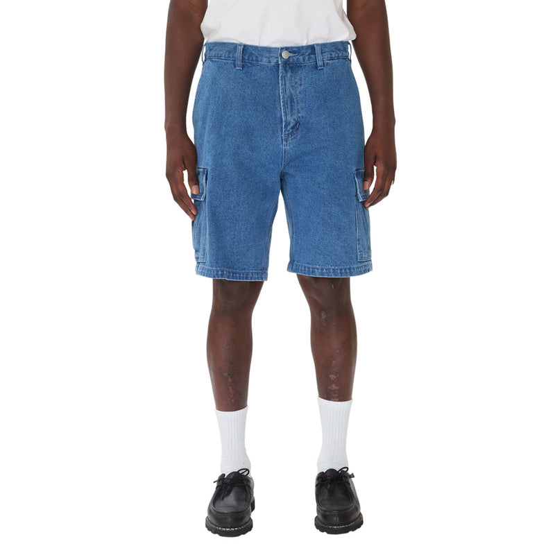 Obey Bigwig Baggy Denim Cargo Shorts - Light Indigo