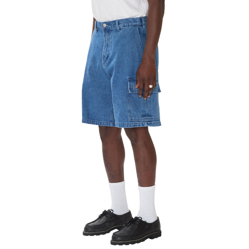 Obey Bigwig Baggy Denim Cargo Shorts - Light Indigo