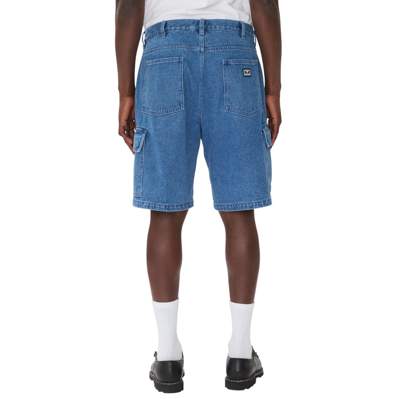Obey Bigwig Baggy Denim Cargo Shorts - Light Indigo