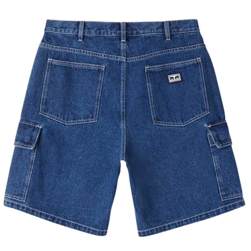Obey Bigwig Baggy Denim Cargo Shorts - Stone Wash Indigo