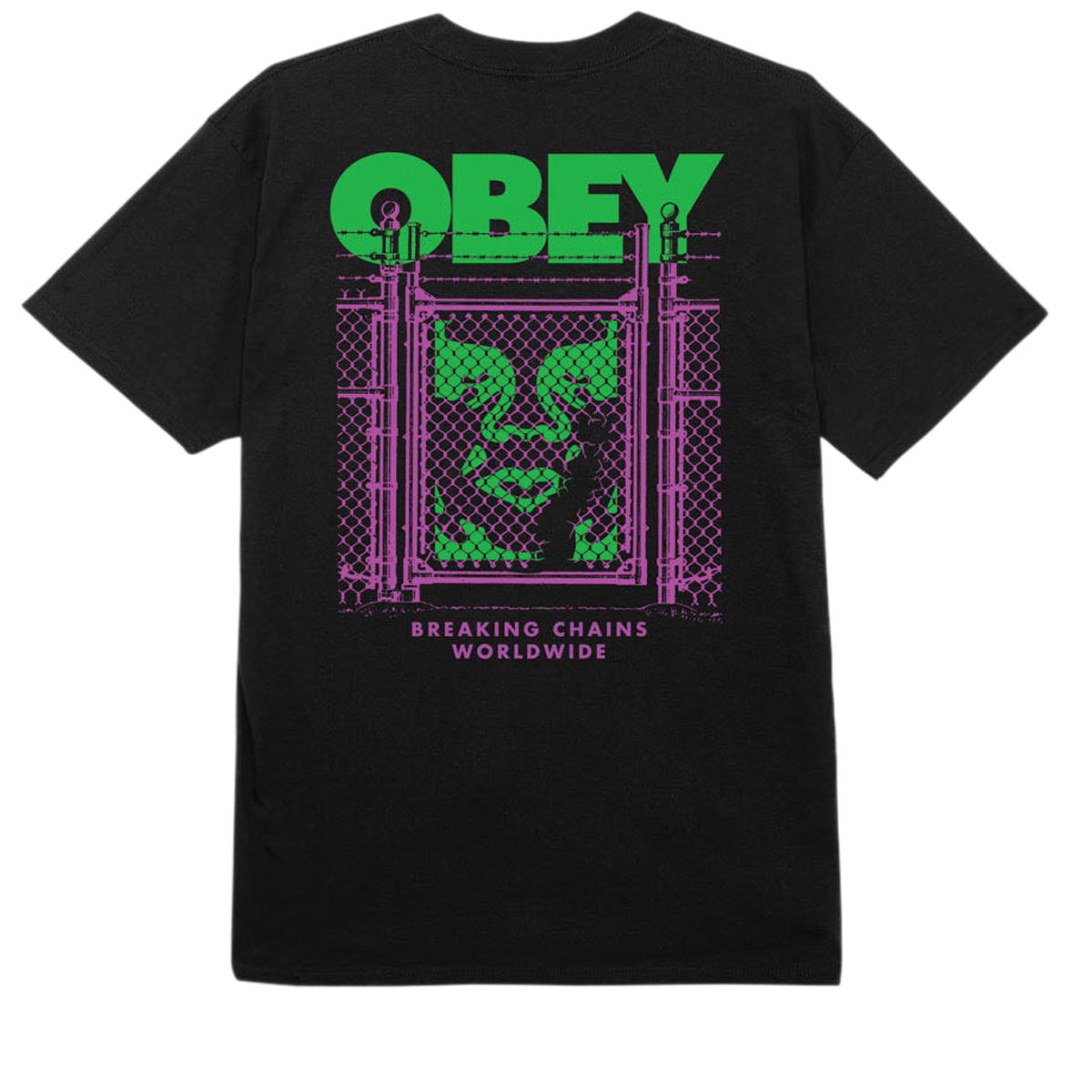 Obey Chain Link Fence Icon T-Shirt - Black image 1