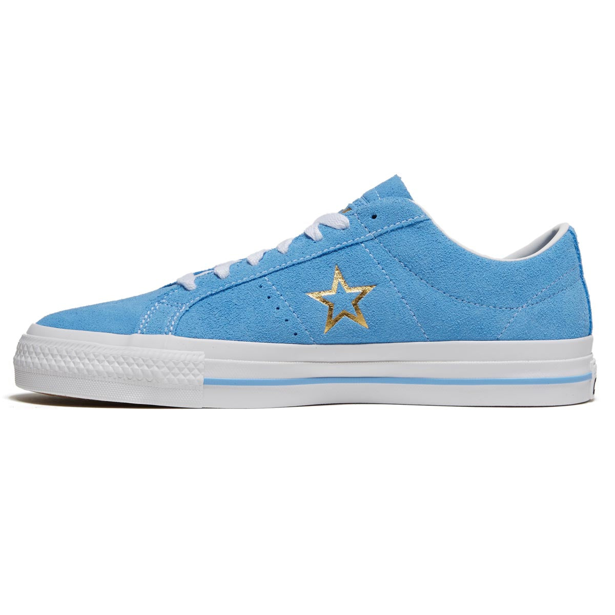 Converse One Star Pro Suede Ox Shoes - Light Blue/White/Gold image 2