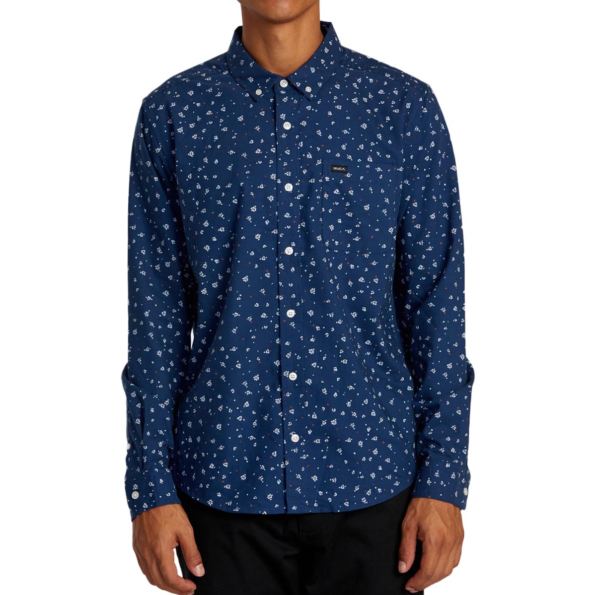 RVCA Thatll Do Print Long Sleeve Shirt - Dark Denim image 1