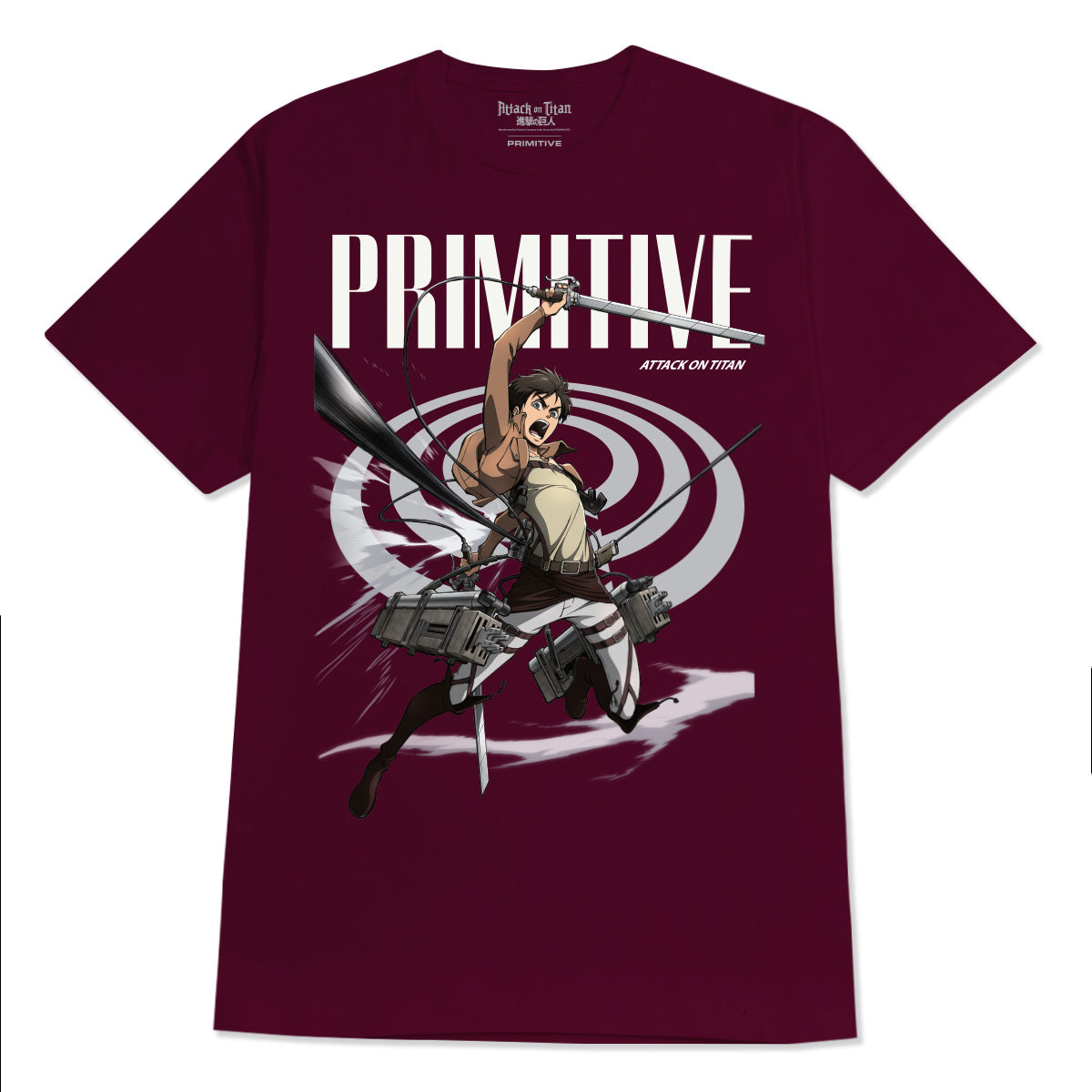 Primitive x Titans Eren T-Shirt - Burgundy image 1