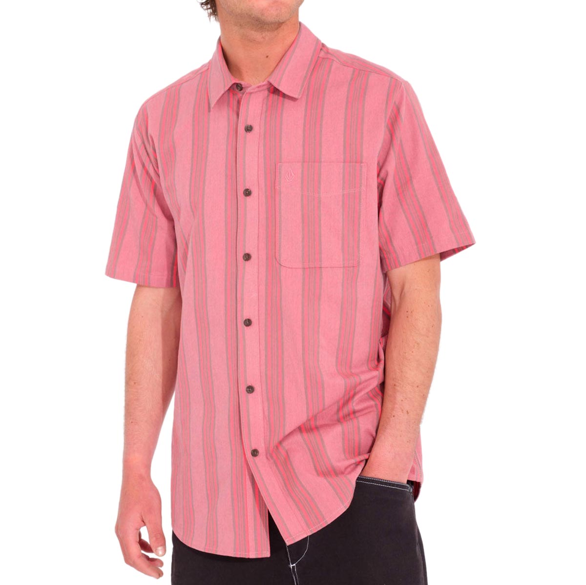 Volcom Newbar Stripe Shirt - Washed Ruby image 1