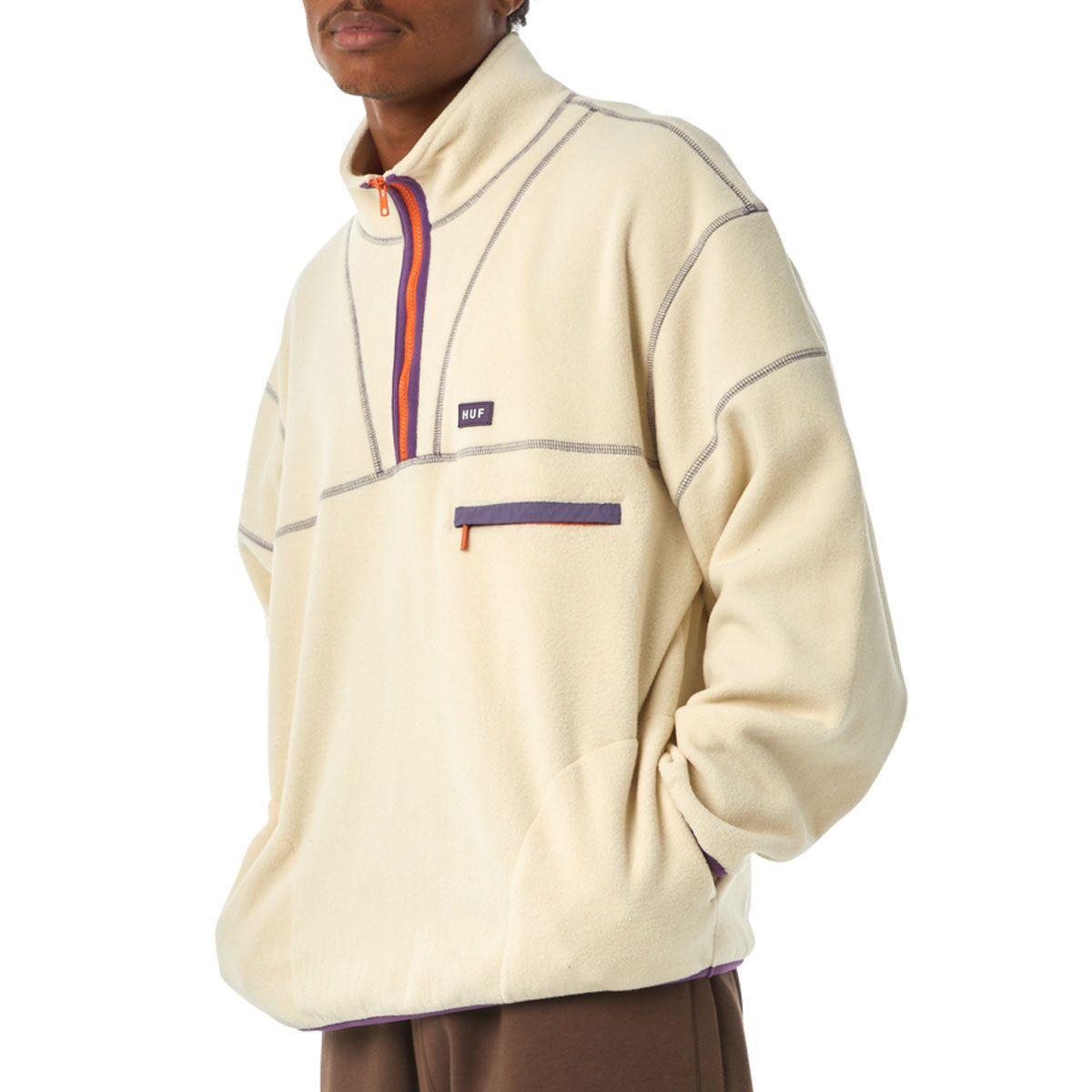 HUF Elysian Quarter Zip Fleece Sweatshirt - Bone image 1