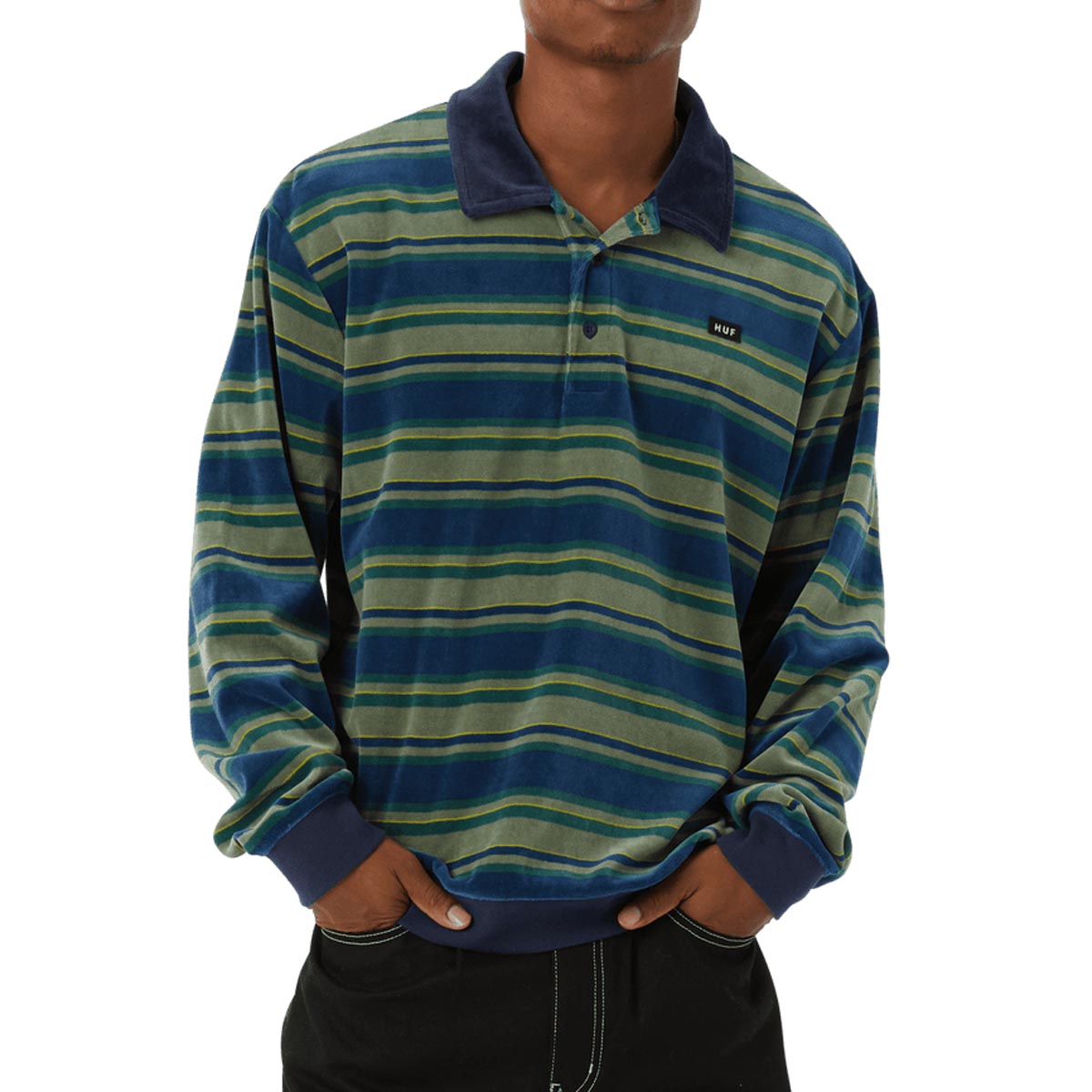HUF Kramer Long Sleeve Velour Shirt - Pine image 1