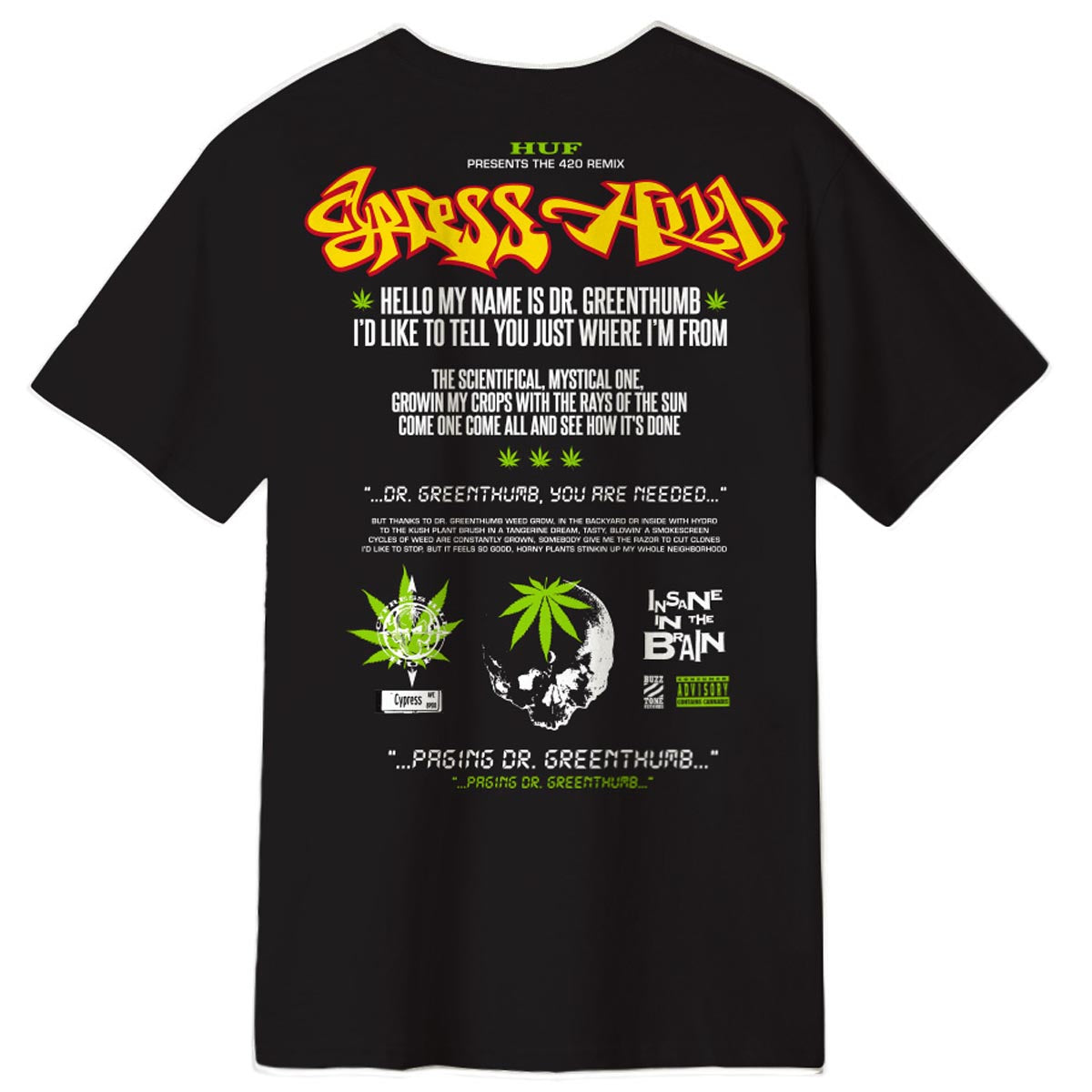 Huf x Cypress Hill Dr Greenthumb T-Shirt - Black image 2