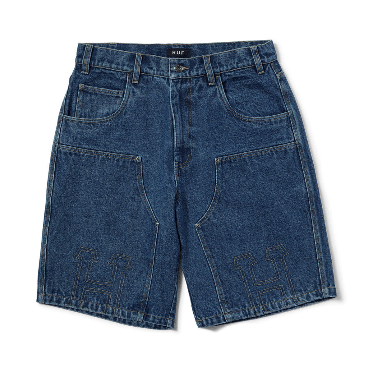 HUF Classic H Double Knee Denim Shorts - Stone Wash Indigo image 1