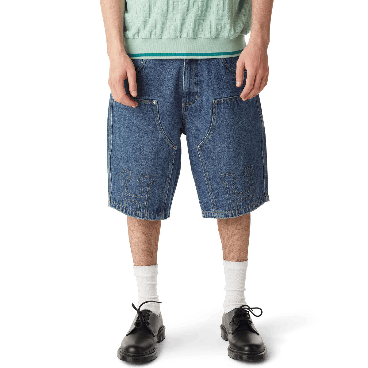 HUF Classic H Double Knee Denim Shorts - Stone Wash Indigo image 3