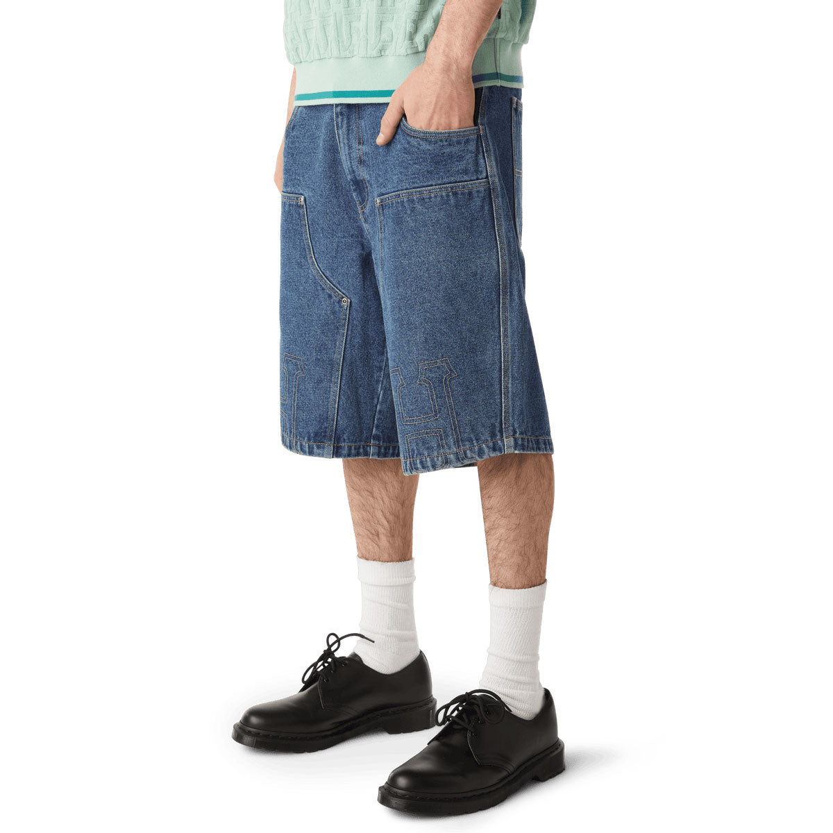 HUF Classic H Double Knee Denim Shorts - Stone Wash Indigo image 4