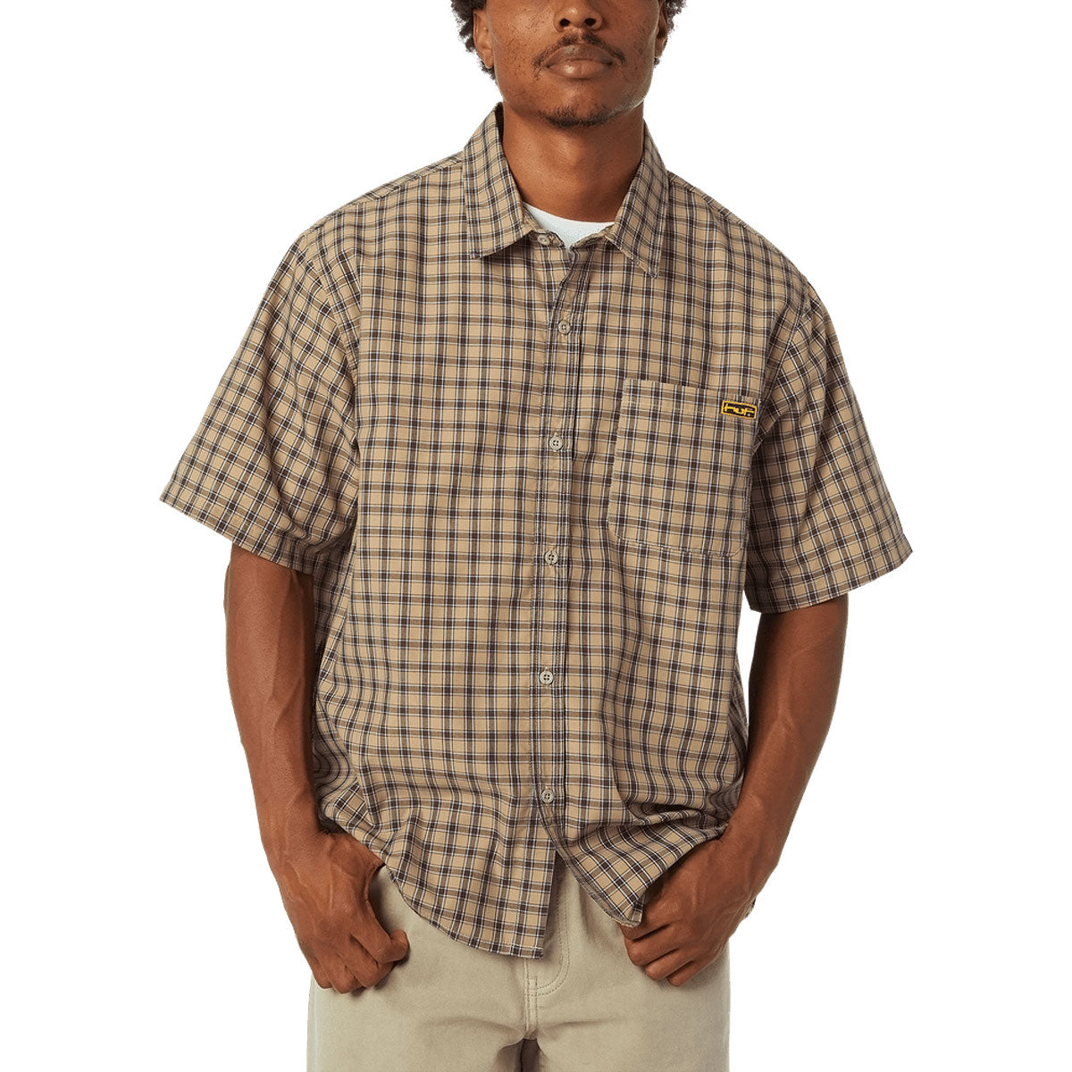 HUF Stretch Micro Plaid Shirt - Clay image 1