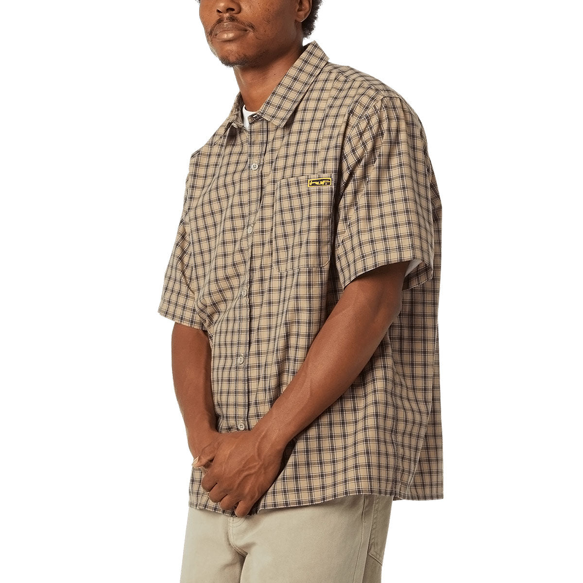 HUF Stretch Micro Plaid Shirt - Clay image 5