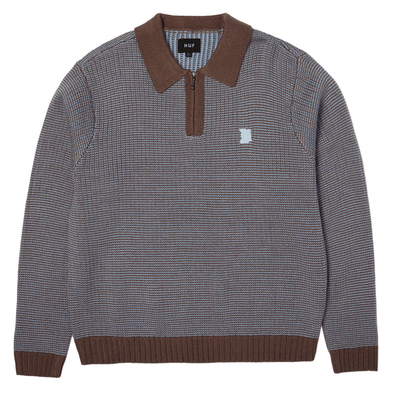 HUF Megablast Two Tone Waffle Sweater - Washed Blue/Moss