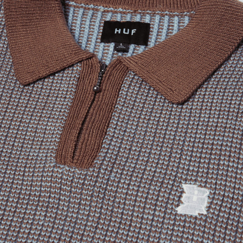 HUF Megablast Two Tone Waffle Sweater - Washed Blue/Moss