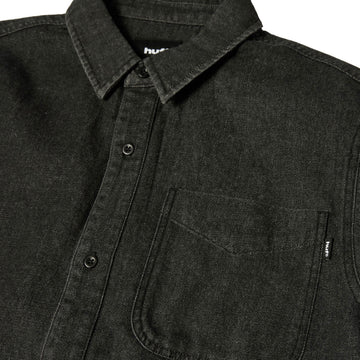 HUF Carson Overdyed Denim Long Sleeve Shirt - Black