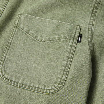 HUF Carson Overdyed Denim Long Sleeve Shirt - Olive