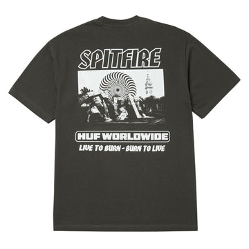 HUF x Spitfire Burn Heavyweight T-Shirt - Washed Black