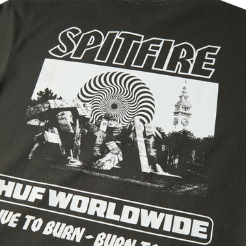 HUF x Spitfire Burn Heavyweight T-Shirt - Washed Black