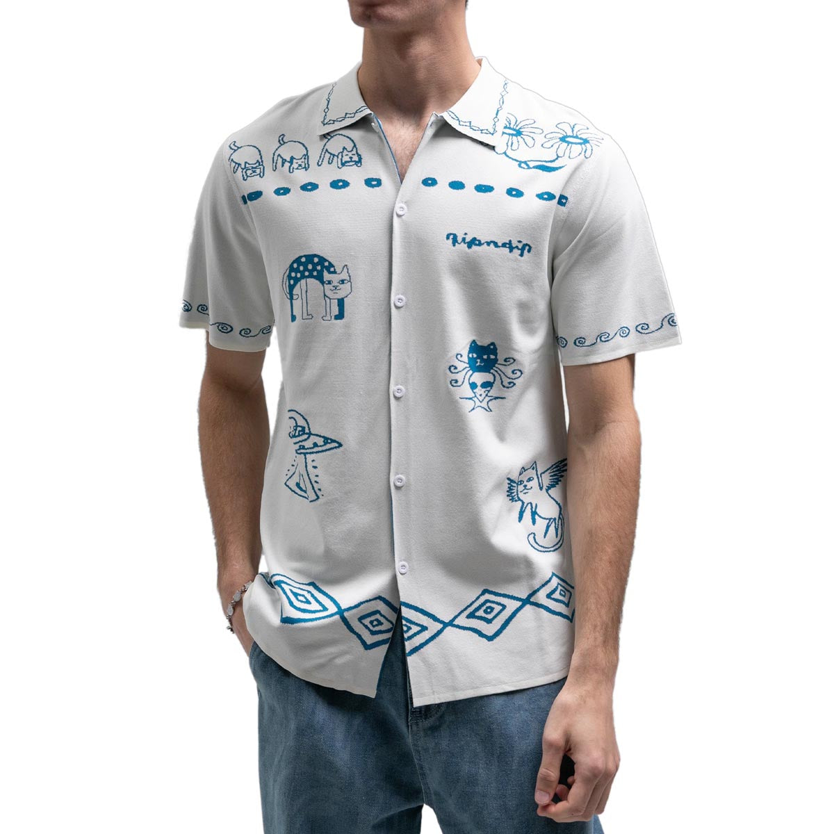 RIPNDIP Blonded Knitted Button Up Shirt - Off White image 1