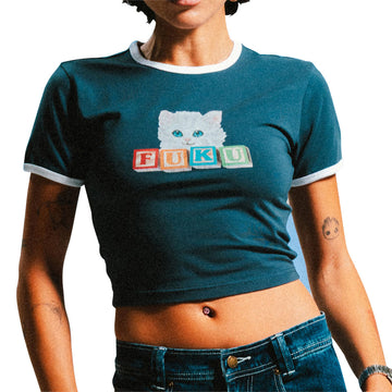 RIPNDIP Fuku Cropped Baby Ringer T-Shirt - Navy/White