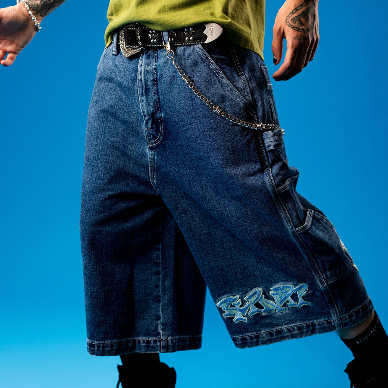 RIPNDIP Ace Ultra Wide Leg Shorts - Medium Wash