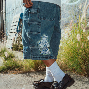 RIPNDIP Ace Ultra Wide Leg Shorts - Medium Wash