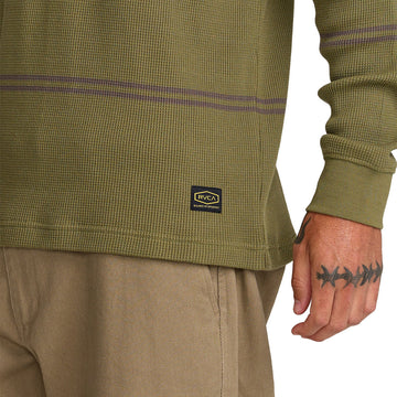 RVCA Dayshift Thermal Stripe Long Sleeve Shirt - Olive