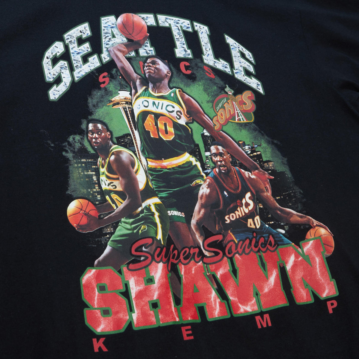 Mitchell & Ness x NBA Bling Supersonics Shawn Kemp T-Shirt - Black image 2