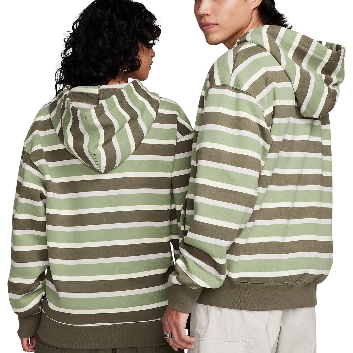 Nike SB Striped Zip Up Hoodie - Coconut Milk/Oil Green/White image 3