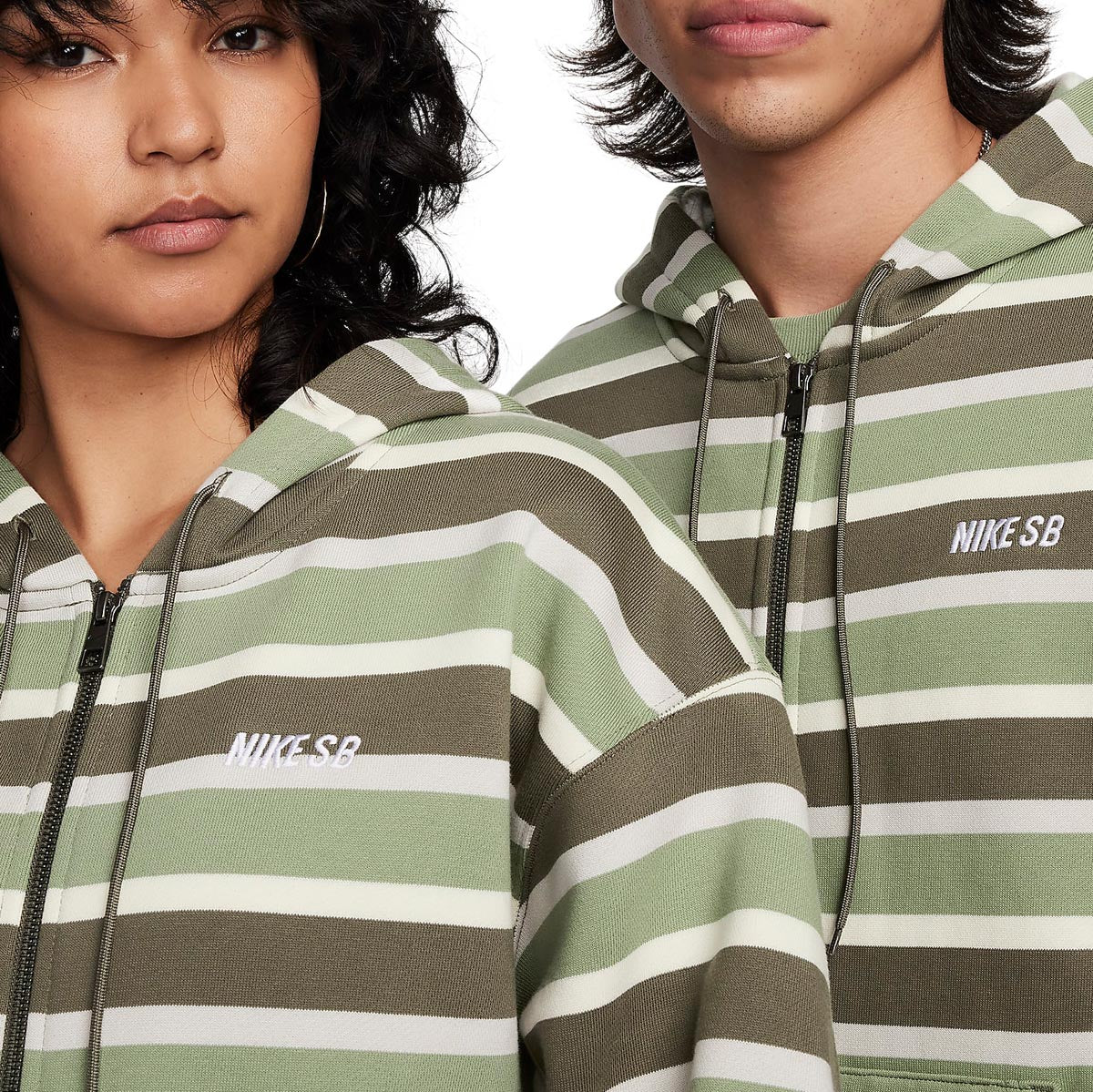 Nike SB Striped Zip Up Hoodie - Coconut Milk/Oil Green/White image 4