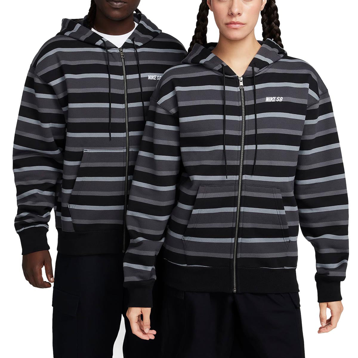 Nike SB Striped Zip Up Hoodie - Cool Grey/Anthracite/White image 2