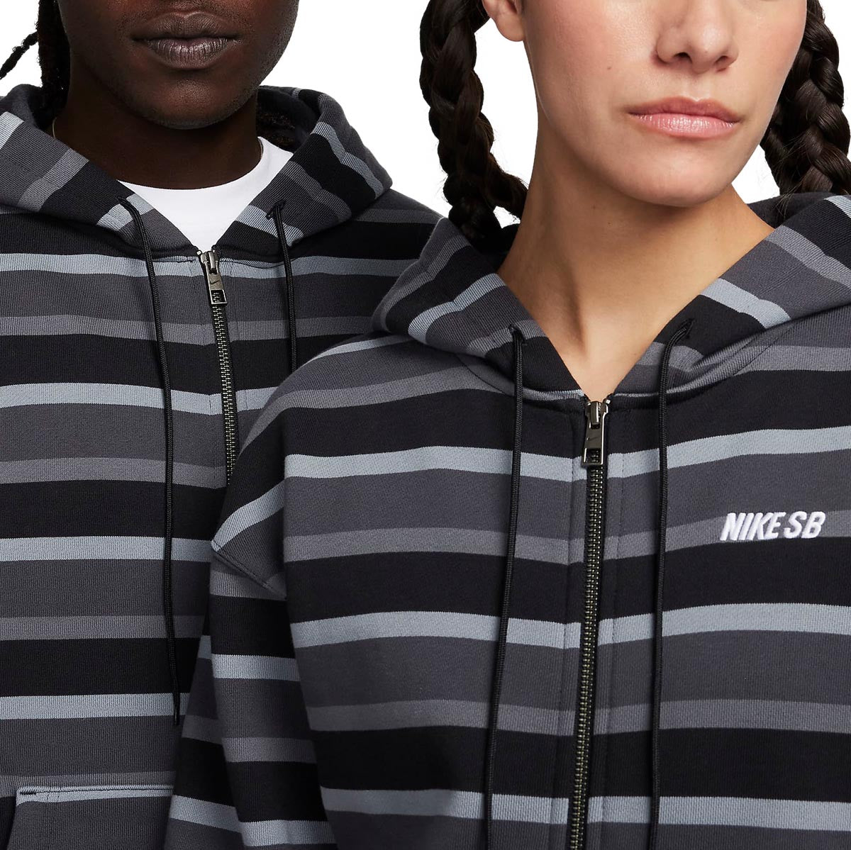 Nike SB Striped Zip Up Hoodie - Cool Grey/Anthracite/White image 4