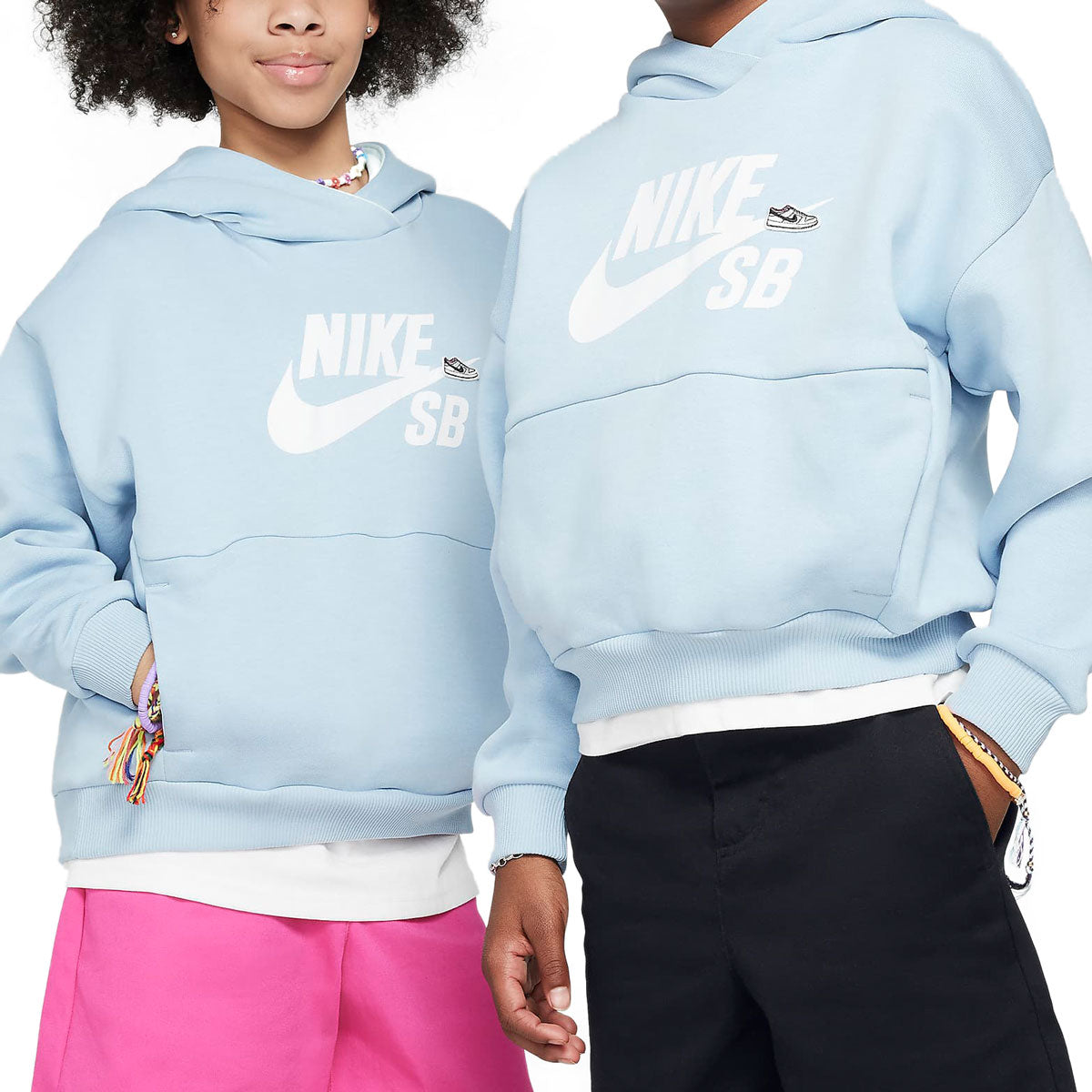 Nike SB Youth Icon Fleece Easy On Hoodie - Light Armory Blue/Barely Green/White image 2