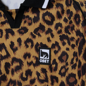 Obey Polo Collar Sports Long Sleeve Shirt - Leopard Multi