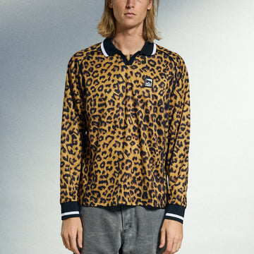 Obey Polo Collar Sports Long Sleeve Shirt - Leopard Multi