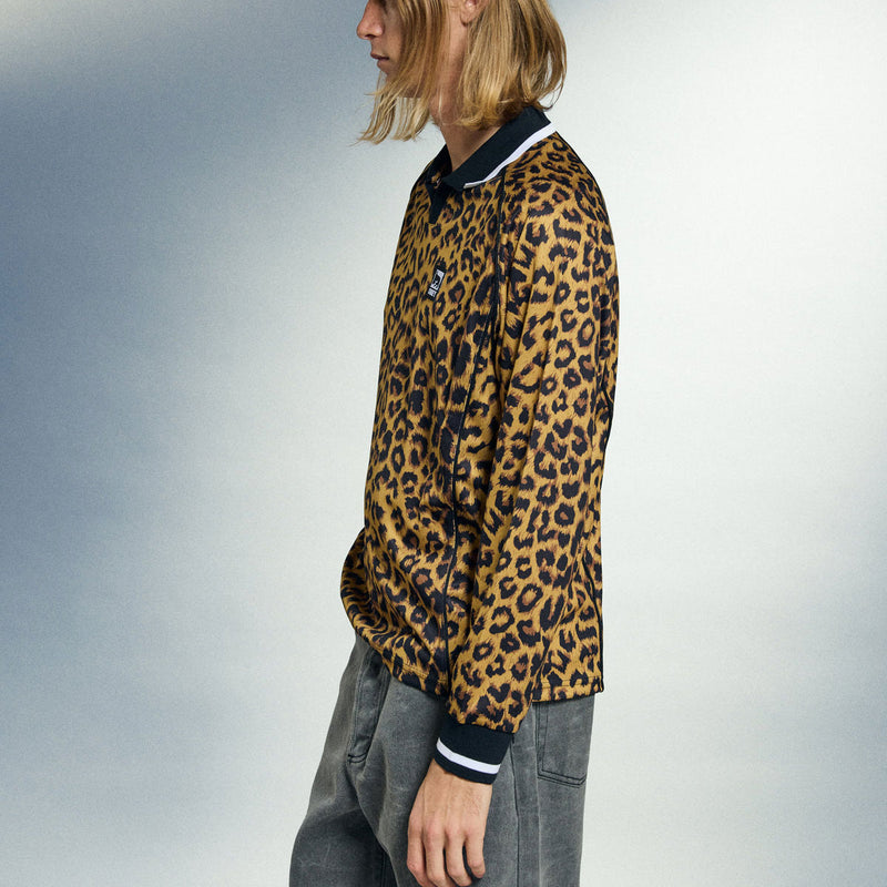 Obey Polo Collar Sports Long Sleeve Shirt - Leopard Multi
