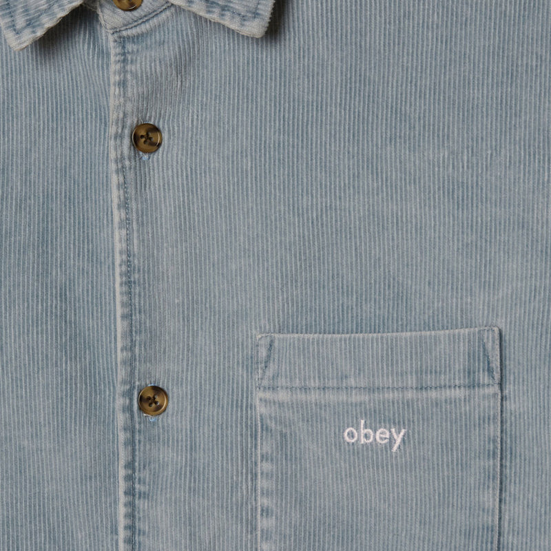 Obey Buckley Corduroy Long Sleeve Shirt - Blue Fog Faded Wash