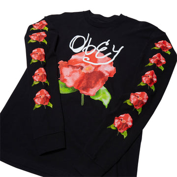 Obey Watercolor Poppy Long Sleeve T-Shirt - Black